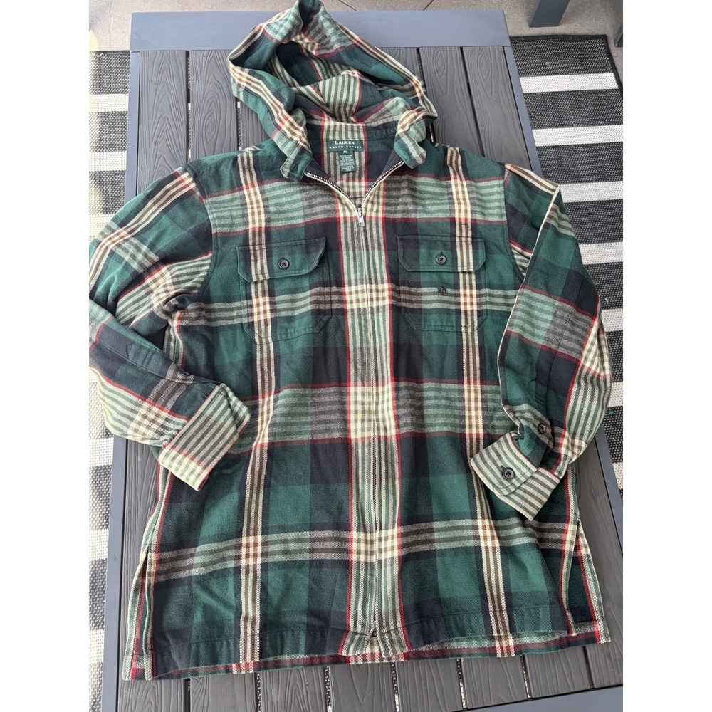 Women's RLL Ralph Lauren Logo Plaid Woodsy Flannel Zip Up Jacket Size M